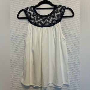 Hazel Cream and Blue Bib Collar Tank Top